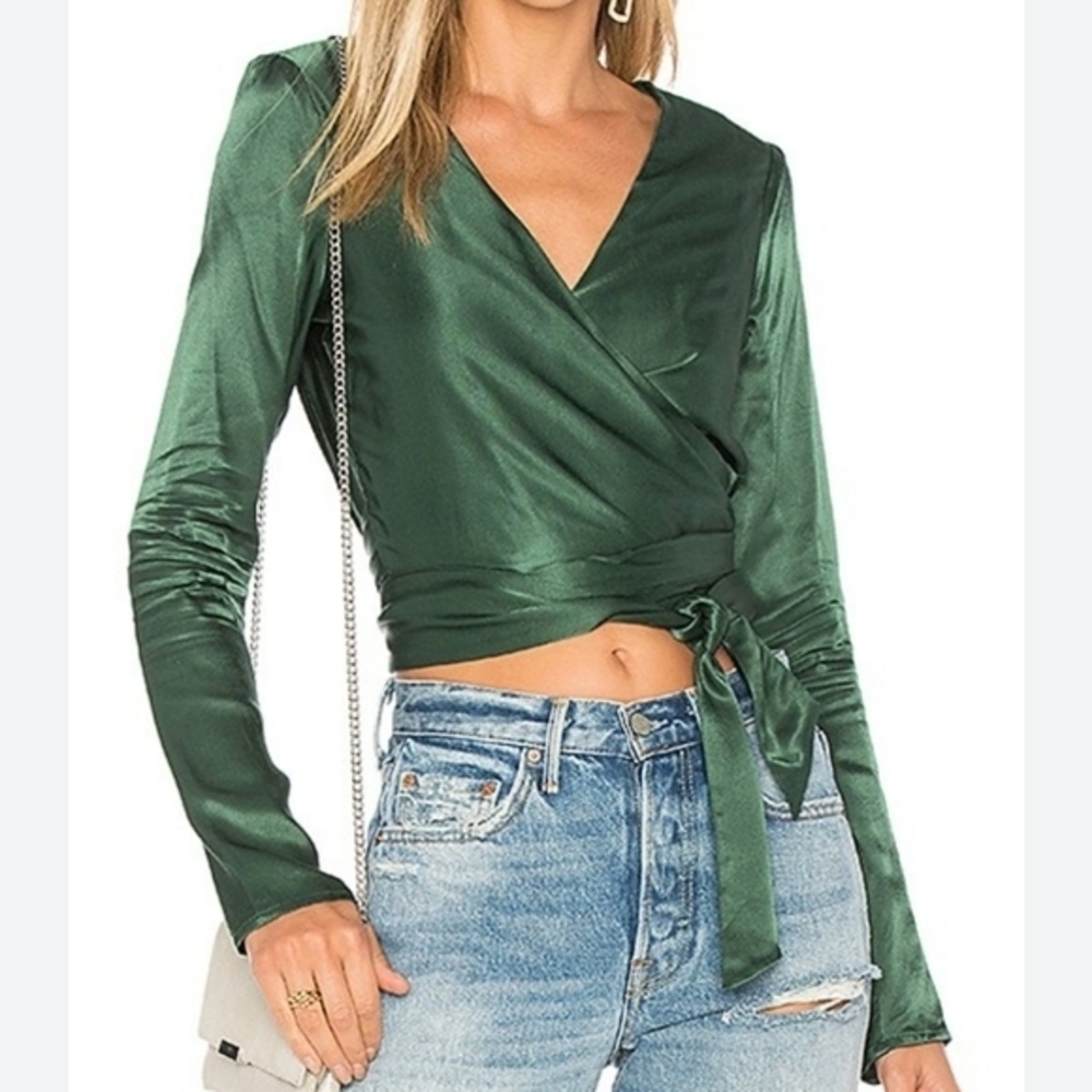 Lovers + Friends XS Emerald Green Celia Long Sleeve Wrap Top